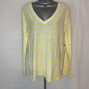 Gap The Essential V - Neck Long Sleeve Yellow Stripped Womans M Medium